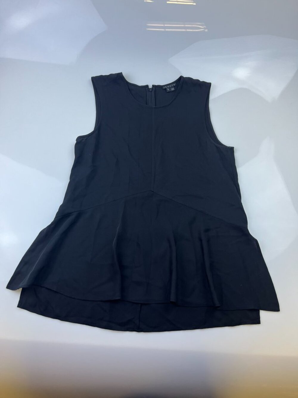 Theory Black "Nicella" Silk Modern Georgette Peplum Tank Top N254-34